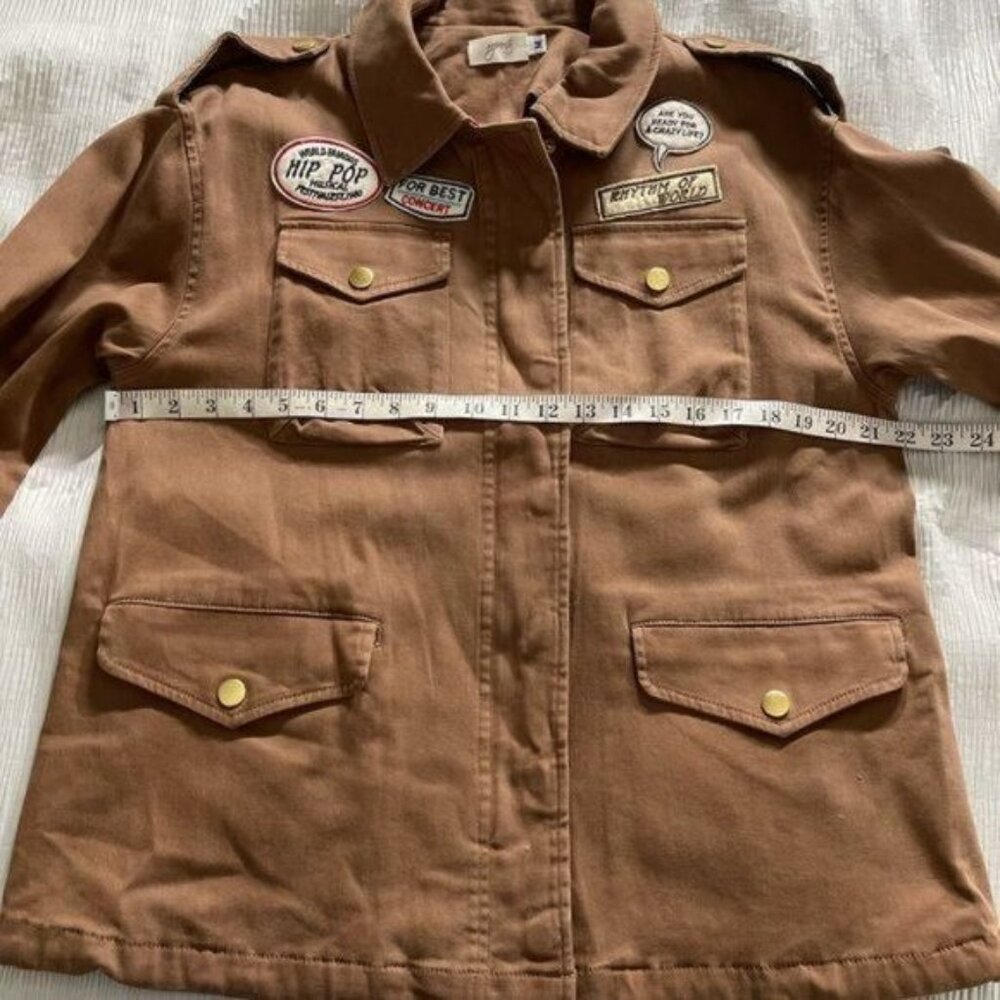 Brown Oversized Jean Jacket with Patches Zipper & Snap Button Closure Size M - Picture 4 of 11